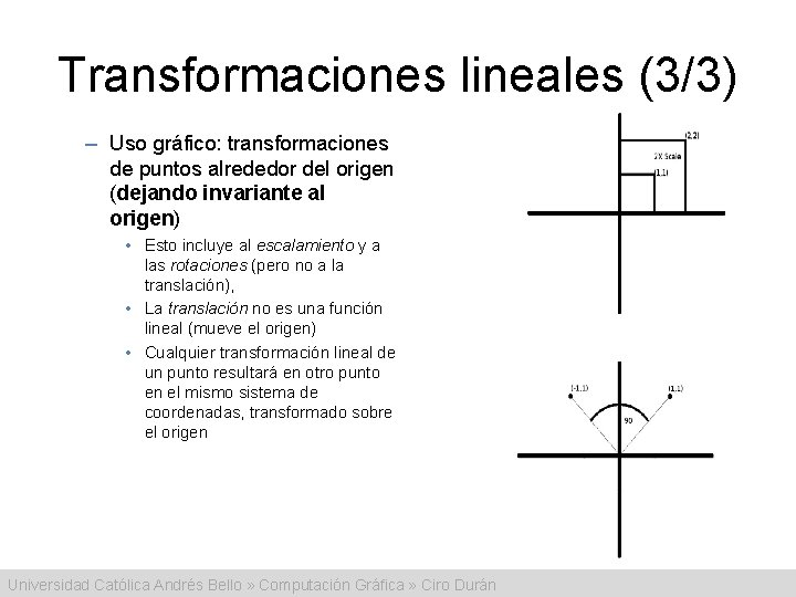 Transformaciones lineales (3/3) – Uso gráfico: transformaciones de puntos alrededor del origen (dejando invariante