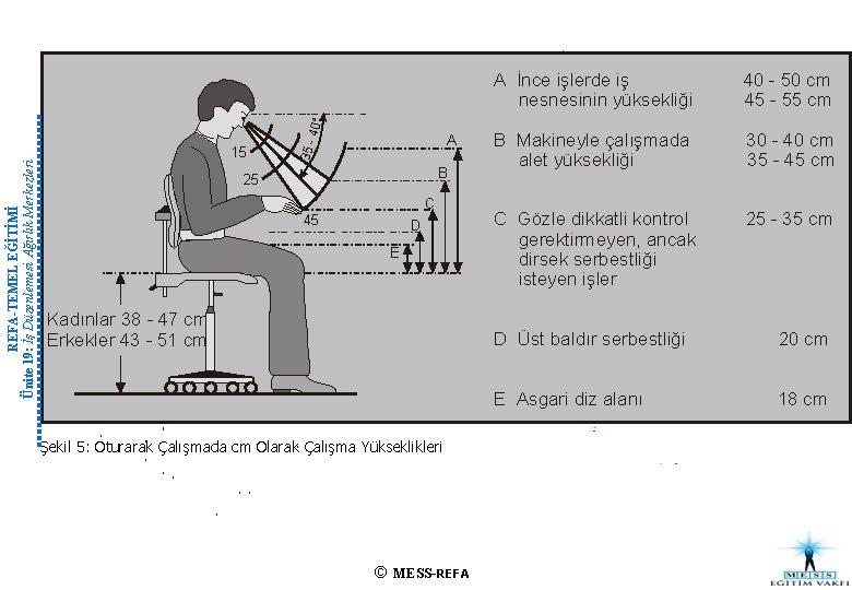 35 40° REFA-TEMEL EĞİTİMİ Ünite 19: İş Düzenlemesi Ağırlık Merkezleri 15 A B 25