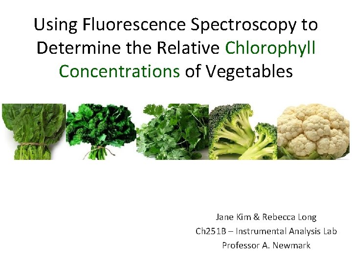 Using Fluorescence Spectroscopy to Determine the Relative Chlorophyll Concentrations of Vegetables Jane Kim &
