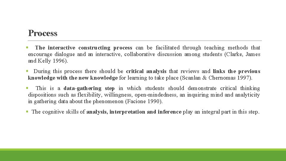 Process § The interactive constructing process can be facilitated through teaching methods that encourage