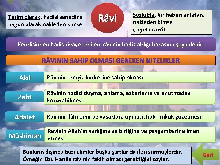 Terim olarak, hadisi senedine uygun olarak nakleden kimse Râvi Sözlükte, bir haberi anlatan, nakleden Terim olarak, hadisi senedine uygun olarak nakleden kimse Râvi Sözlükte, bir haberi anlatan, nakleden