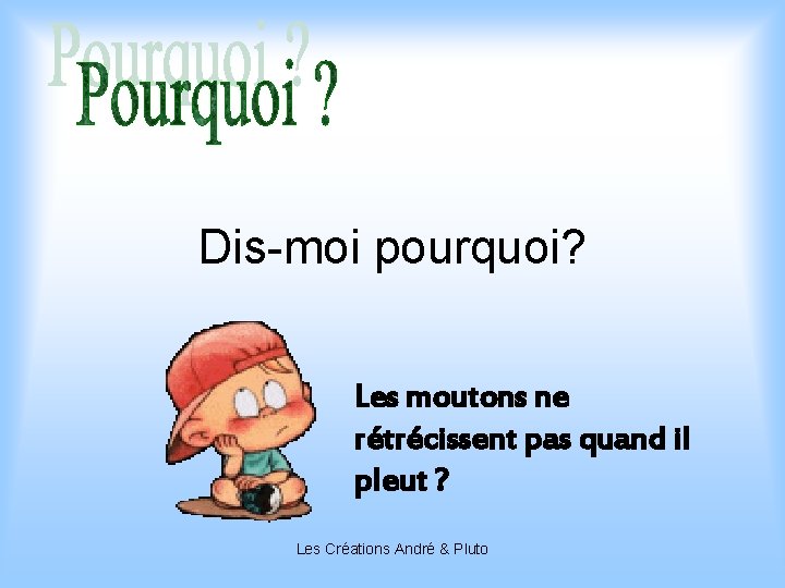 Dis-moi pourquoi? Les moutons ne rétrécissent pas quand il pleut ? Les Créations André