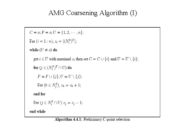 AMG Coarsening Algorithm (I) 