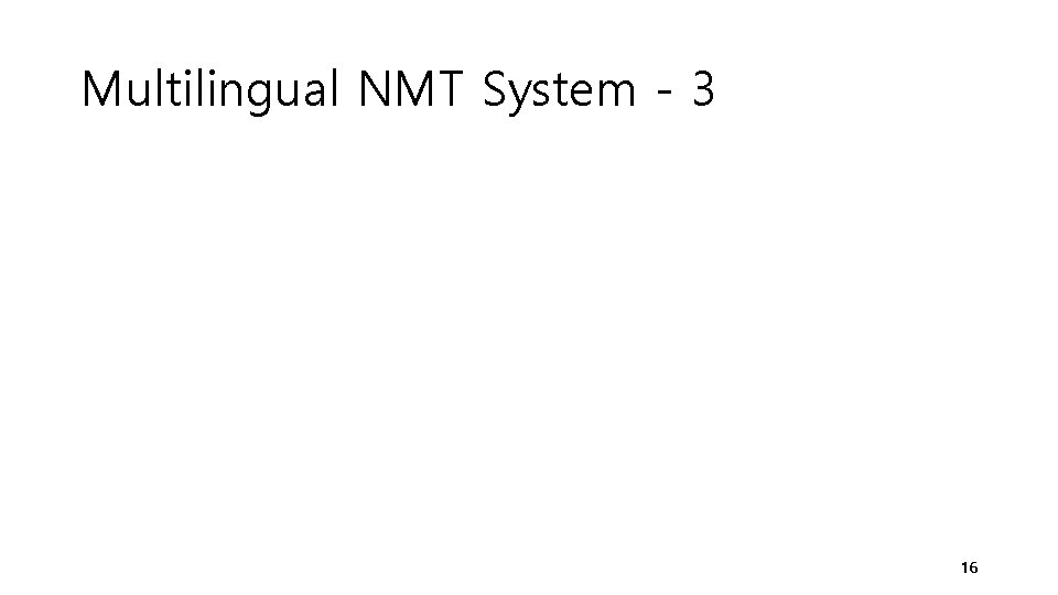 Multilingual NMT System - 3 16 Multilingual NMT System - 3 16