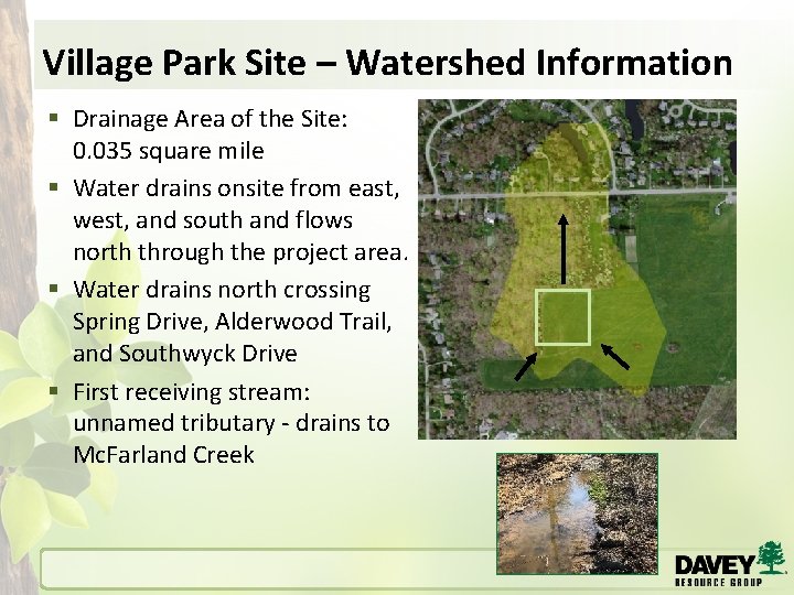 Village Park Site – Watershed Information § Drainage Area of the Site: 0. 035