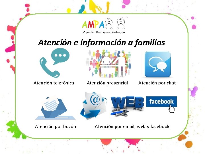 Atención e información a familias Atención telefónica Atención por buzón Atención presencial Atención por