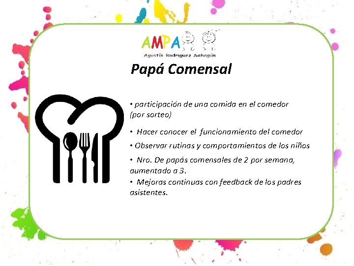 Papá Comensal • participación de una comida en el comedor (por sorteo) • Hacer