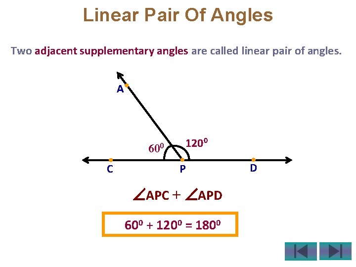 Linear Pair Of Angles Two adjacent supplementary angles are called linear pair of angles.