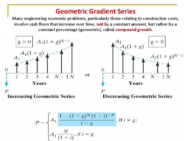Geometric Gradient Series Many engineering economic problems, particularly those relating to construction costs, involve Geometric Gradient Series Many engineering economic problems, particularly those relating to construction costs, involve