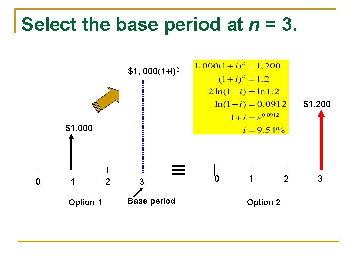 Select the base period at n = 3. $1, 000(1+i)2 $1, 200 $1, 000 Select the base period at n = 3. $1, 000(1+i)2 $1, 200 $1, 000