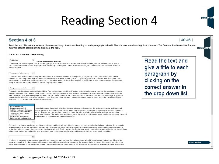 Reading Section 4 Read the text and give a title to each paragraph by