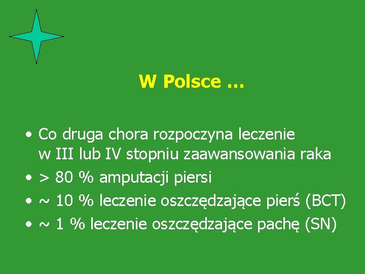 W Polsce … • Co druga chora rozpoczyna leczenie w III lub IV stopniu