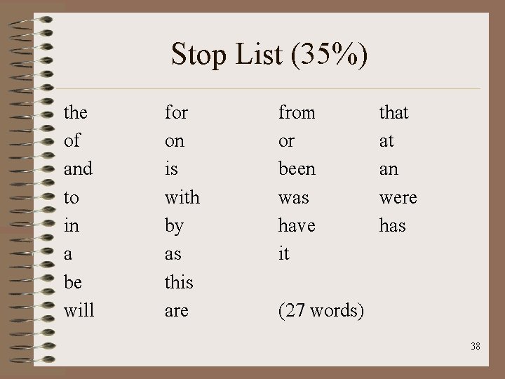 Stop List (35%) the of and to in a be will for on is