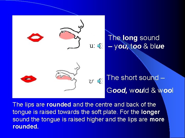 u: The long sound – you, too & blue The short sound – Good,