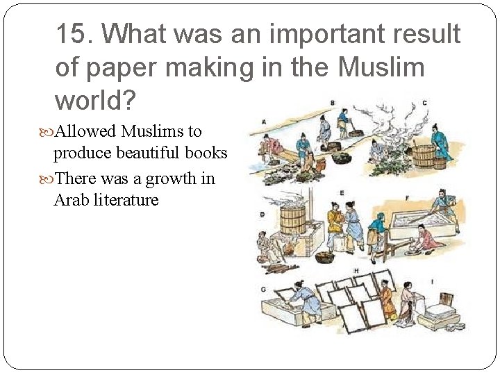 15. What was an important result of paper making in the Muslim world? Allowed