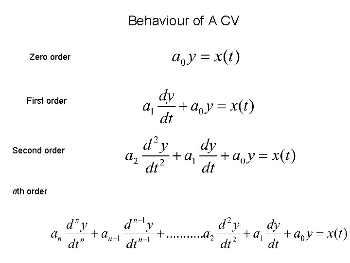 Behaviour of A CV Zero order First order Second order nth order Behaviour of A CV Zero order First order Second order nth order