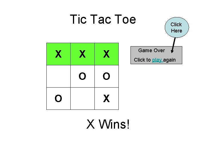 Tic Tac Toe X O X X O O X X Wins! Click Here