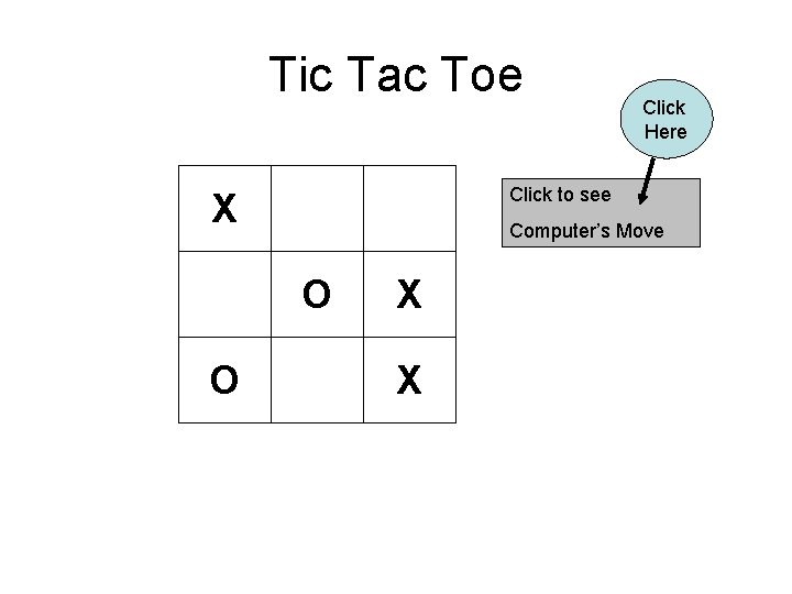 Tic Tac Toe Click to see X Computer’s Move O O Click Here X