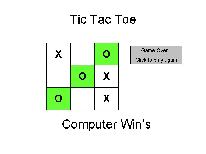 Tic Tac Toe X O O O Game Over Click to play again X