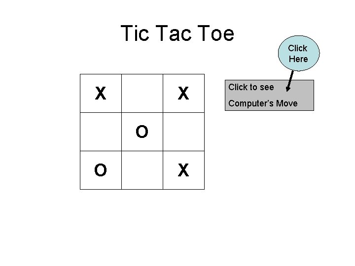 Tic Tac Toe X X O O X Click Here Click to see Computer’s