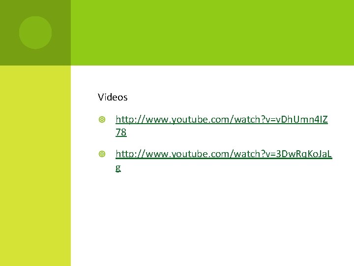Videos http: //www. youtube. com/watch? v=v. Dh. Umn 4 IZ 78 http: //www. youtube.