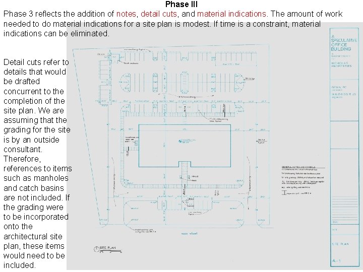 Phase III Phase 3 reflects the addition of notes, detail cuts, and material indications. Phase III Phase 3 reflects the addition of notes, detail cuts, and material indications.