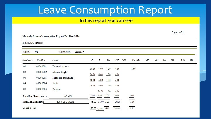Leave Consumption Report In this report you can see 