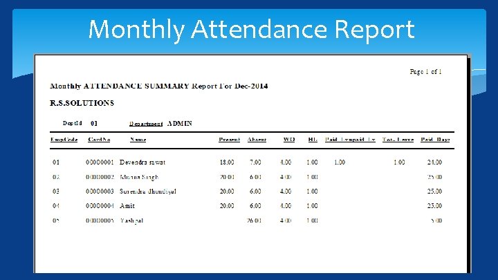 Monthly Attendance Report 