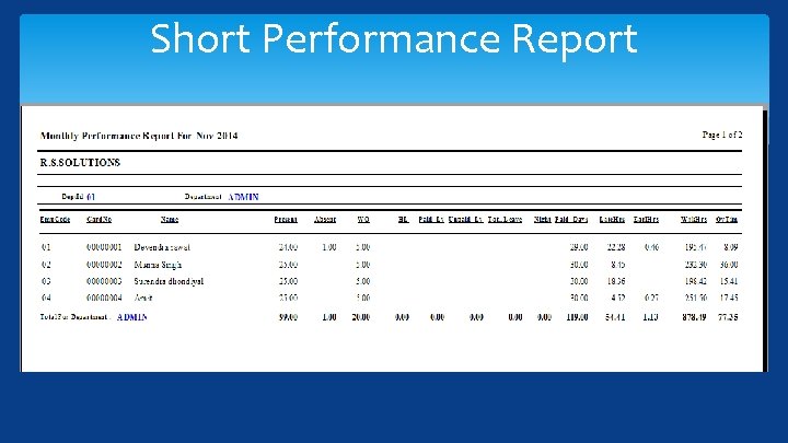 Short Performance Report 