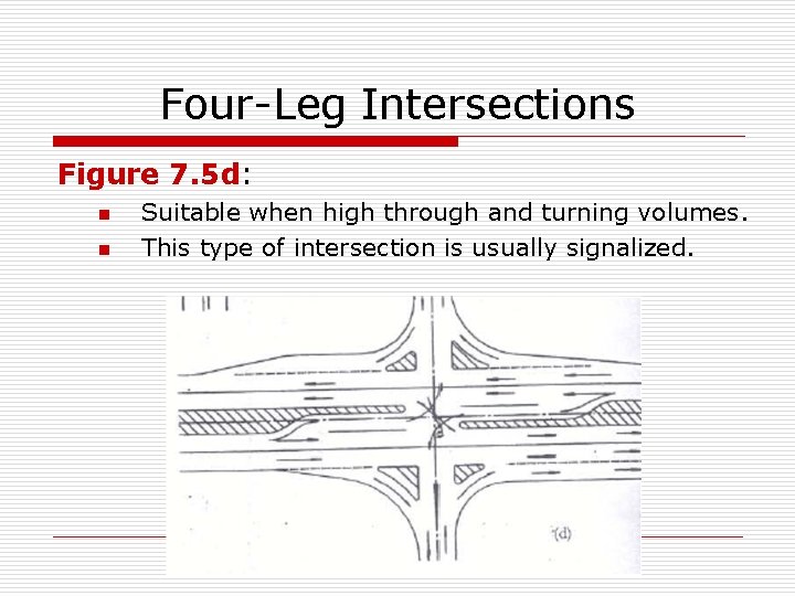 Four-Leg Intersections Figure 7. 5 d: n n Suitable when high through and turning