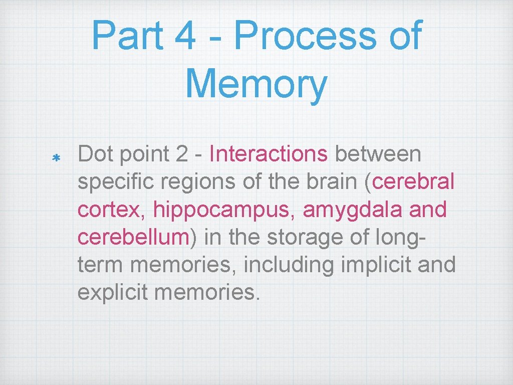 Part 4 - Process of Memory Dot point 2 - Interactions between specific regions