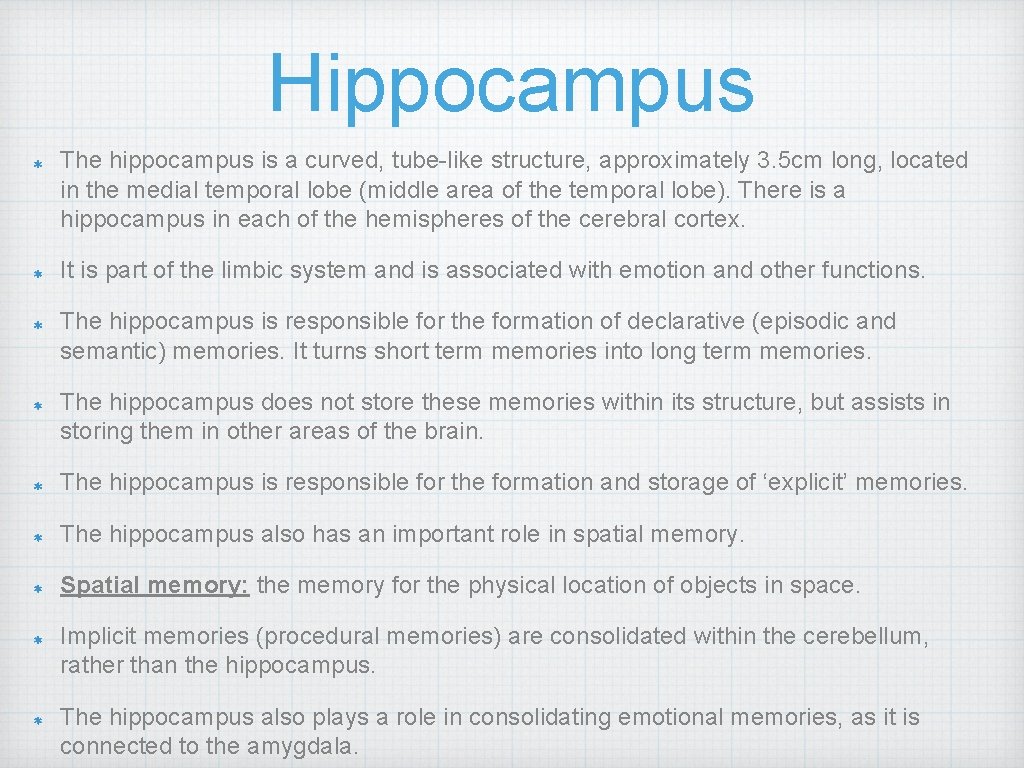 Hippocampus The hippocampus is a curved, tube-like structure, approximately 3. 5 cm long, located