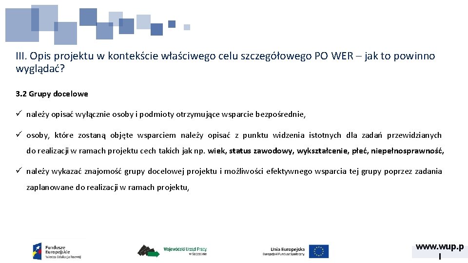 III. Opis projektu w kontekście właściwego celu szczegółowego PO WER – jak to powinno