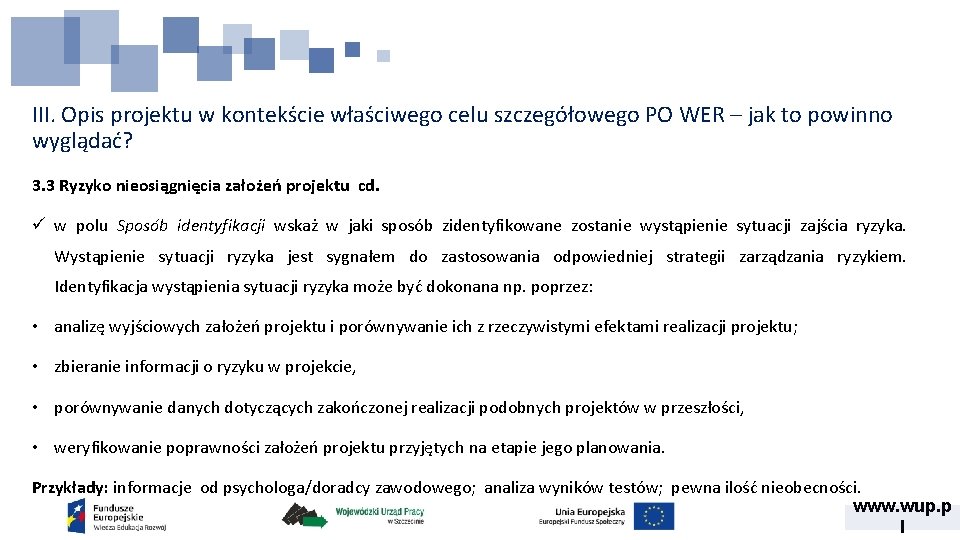 III. Opis projektu w kontekście właściwego celu szczegółowego PO WER – jak to powinno