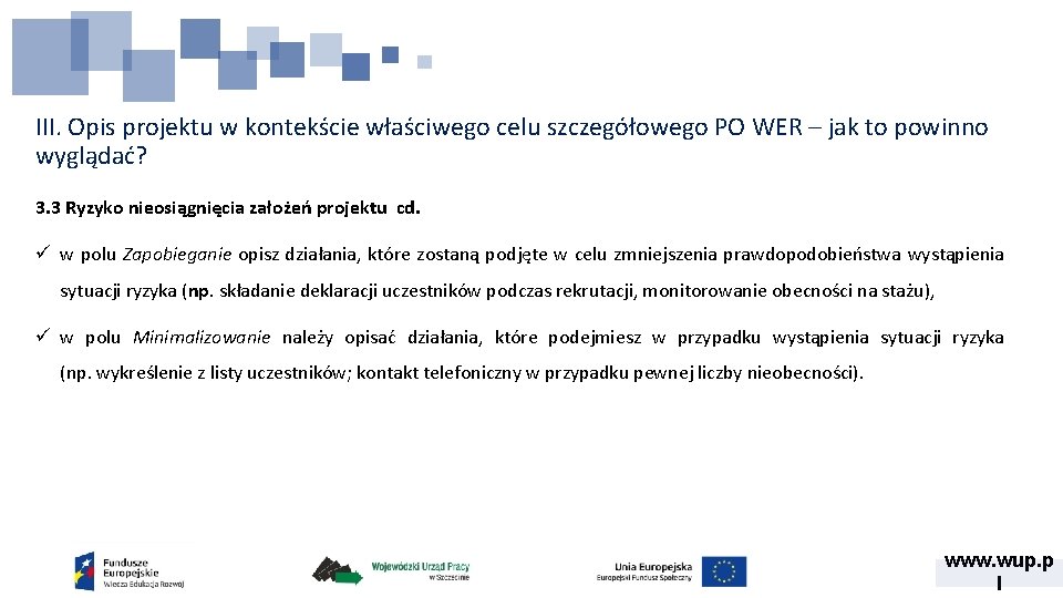 III. Opis projektu w kontekście właściwego celu szczegółowego PO WER – jak to powinno