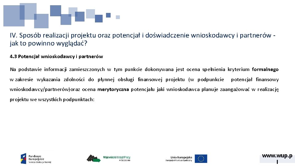 IV. Sposób realizacji projektu oraz potencjał i doświadczenie wnioskodawcy i partnerów - jak to