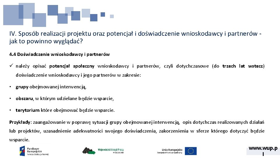 IV. Sposób realizacji projektu oraz potencjał i doświadczenie wnioskodawcy i partnerów - jak to