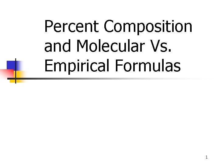 Percent Composition and Molecular Vs. Empirical Formulas 1 
