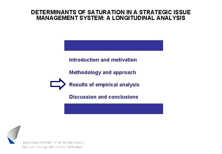 DETERMINANTS OF SATURATION IN A STRATEGIC ISSUE MANAGEMENT SYSTEM: A LONGITUDINAL ANALYSIS Introduction and