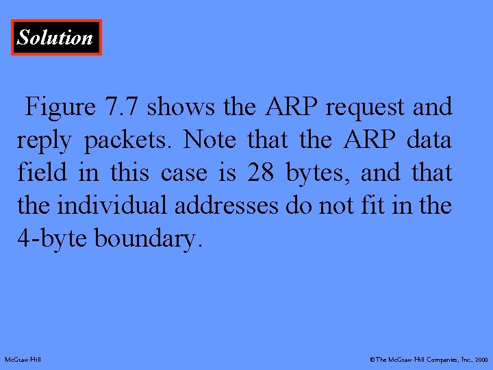Solution Figure 7. 7 shows the ARP request and reply packets. Note that the Solution Figure 7. 7 shows the ARP request and reply packets. Note that the