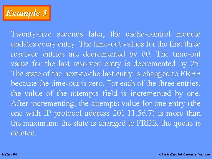 Example 5 Twenty-five seconds later, the cache-control module updates every entry. The time-out values Example 5 Twenty-five seconds later, the cache-control module updates every entry. The time-out values