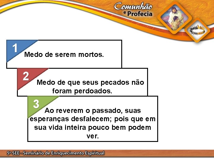 1 Medo de serem mortos. 2 Medo de que seus pecados não foram perdoados.