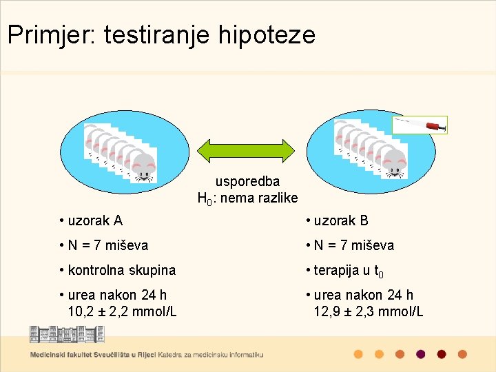 Primjer: testiranje hipoteze usporedba H 0: nema razlike • uzorak A • uzorak B