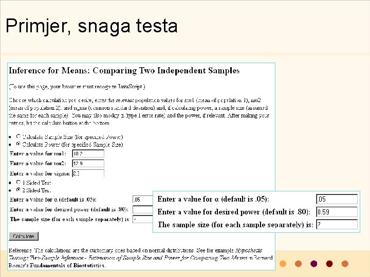 Primjer, snaga testa 