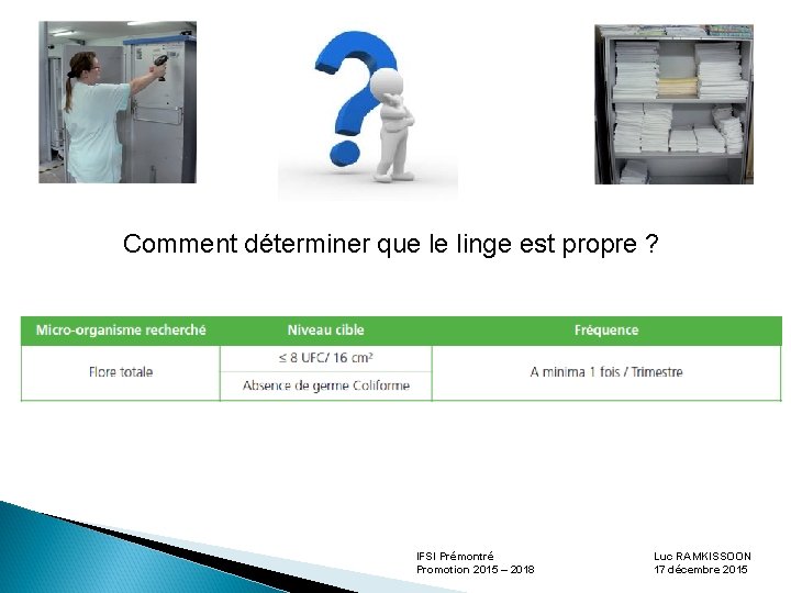 Comment déterminer que le linge est propre ? IFSI Prémontré Promotion 2015 – 2018