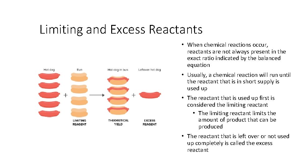 Limiting and Excess Reactants • When chemical reactions occur, reactants are not always present