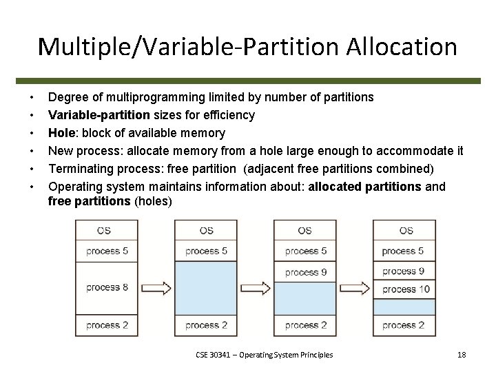 Multiple/Variable-Partition Allocation • • • Degree of multiprogramming limited by number of partitions Variable-partition