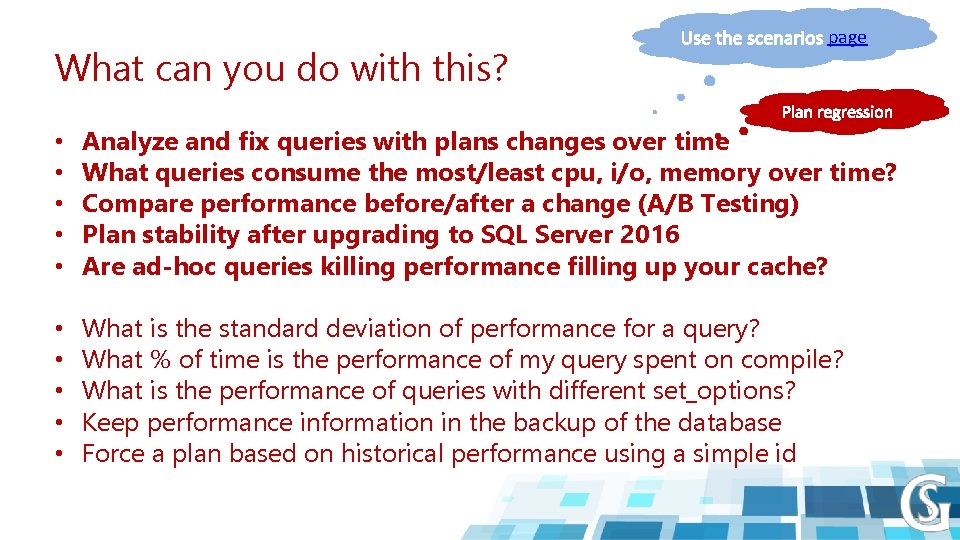 What can you do with this? page • • • Analyze and fix queries