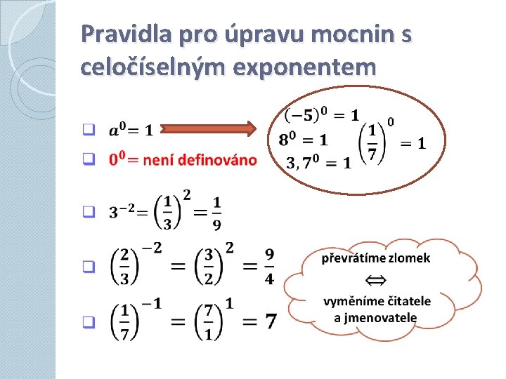 Pravidla pro úpravu mocnin s celočíselným exponentem 