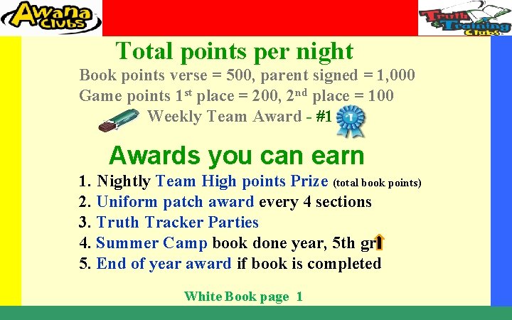 Total points per night Book points verse = 500, parent signed = 1, 000